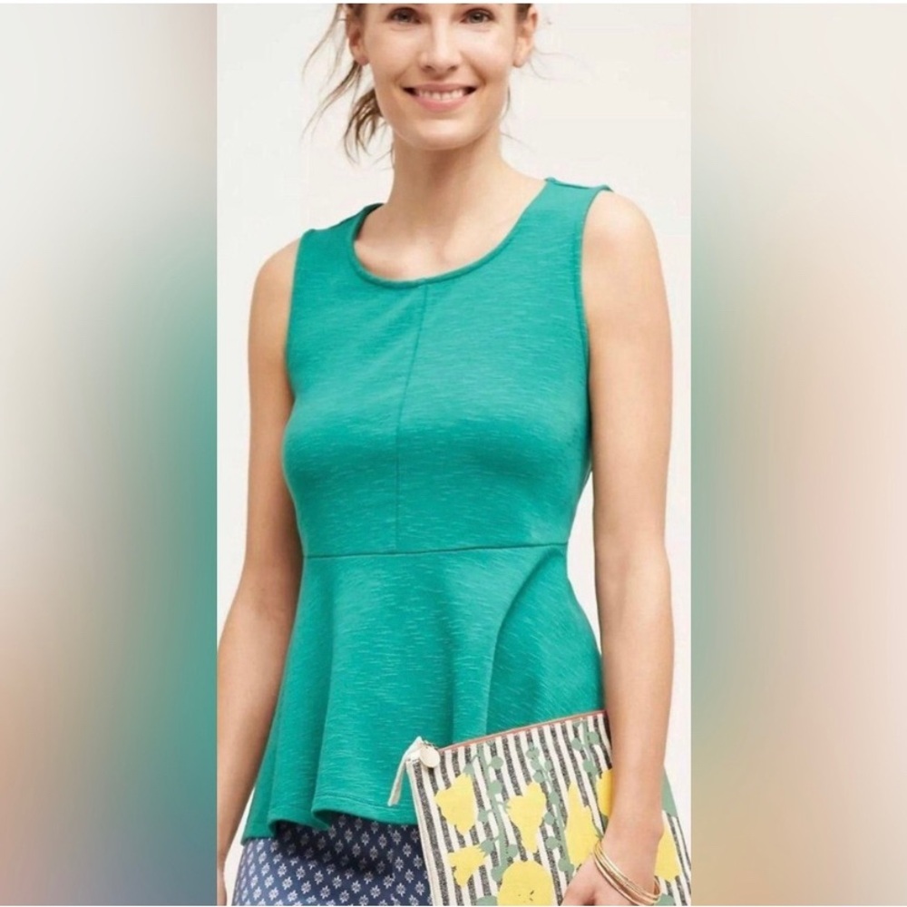 Anthropologie- Deletta Women's Green Sleeveless Peplum Top - Size M
